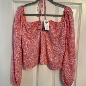 NWT Abercrombie & Fitch Long-Sleeve Faux Silk Cinched Top sz XL